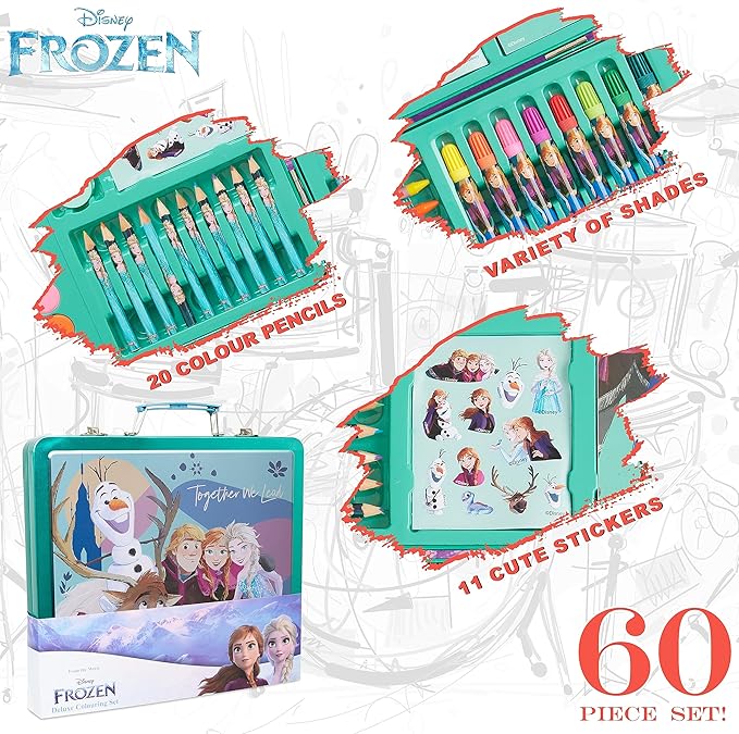 Disney Colored Pencils Art Supplies Drawing Kit School Supplies Painting Girls Drawing Pencils Art Kit Travel Case with Crayons Arts and Crafts for Kids 4-12 (Blue/Multi)