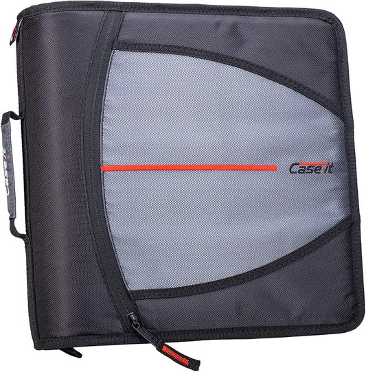 Case-it Mighty Zip Tab School Zipper Binder | 3-Inch O-Rings, 600-Sheet Capacity, 5-Subject Expanding File Folder, Multiple Pockets & Storage Organizer, Shoulder Strap | D-146 Black