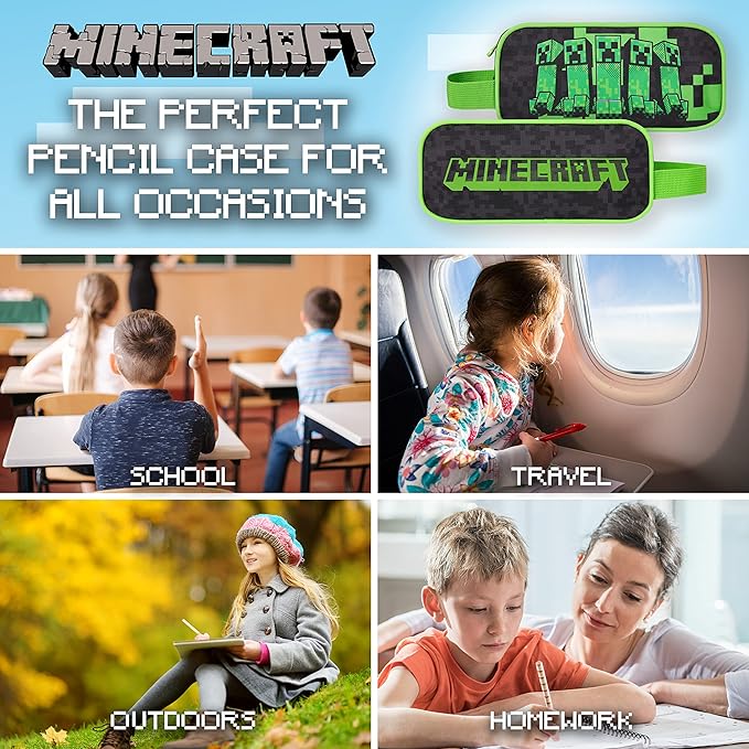 Minecraft Pencil Case for Kids, Gamer School Supplies Organizer with Zipper, Back to School Large Capacity Pencil Holder, Minecraft Gifts for Boys