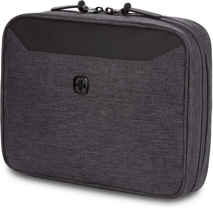 SWISSGEAR Portfolio Cord Organizer Case with Bonus Tablet Sleeve (10” x 7”) | Travel Tech Wire Case | Water Resistant | Zipper Closure – Grey Heather