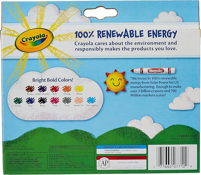 Crayola CRA-58-7712 Classic Non-Washable Marker, Broad-Line, 12 Colors/Set