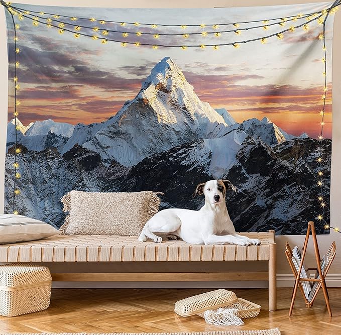 Ambesonne Mountain Tapestry, Evening South High Hill Above the Sky Colorful Nepal Everest Photo, Fabric Wall Hanging Decor for Bedroom Living Room Dorm, 23" X 28", Bluegrey Salmon