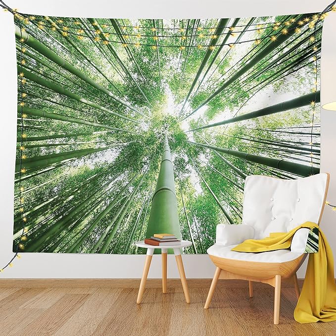 Ambesonne Forest Tapestry King Size, Tropical Rain Forest Tall Trees in Exotic Style Nature Theme Image Sky from Woodland, Wall Hanging Bedspread Bed Cover Wall Decor, 68" X 88", Green