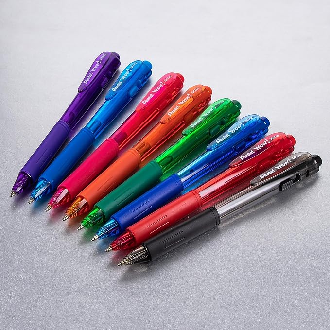 Pentel Wow! Retractable Ballpoint Pens, (1.0mm), Medium Line, Green Ink, Box of 12 (BK440-D)