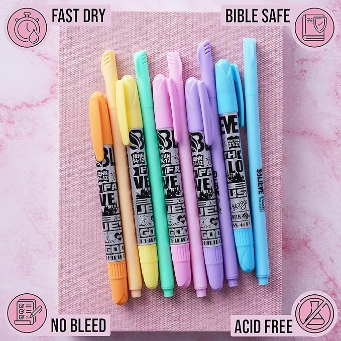 BLIEVE- Bible Highlighters No Bleed Through Assorted Colors, Cute Highlighter For Journaling Office Supplies And Accessories, Bible Highlighters And Pens No Bleed Chisel Tip (MUTED PASTEL)