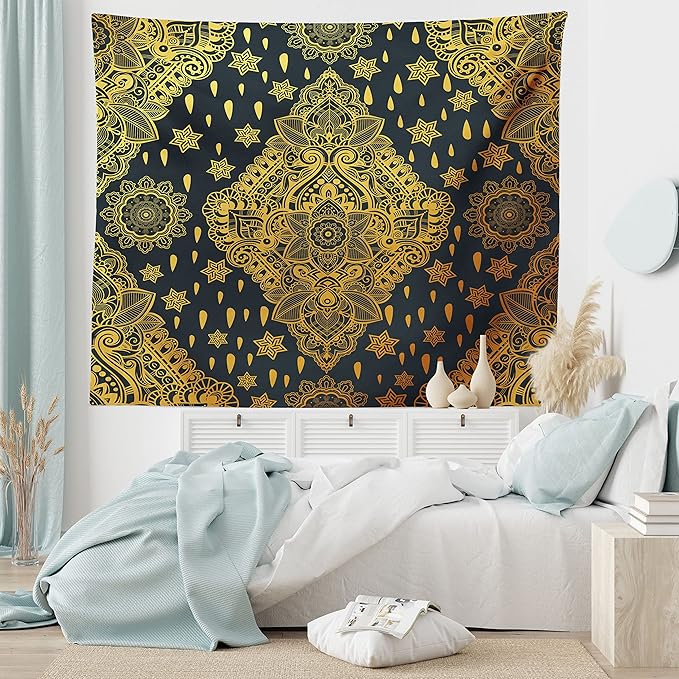 Ambesonne Mandala Tapestry Queen Size, Bohemian Paisley Ornament Tattoo Vintage Design Print, Wall Hanging Bedspread Bed Cover Wall Decor, 88" X 88", Charcoal Grey