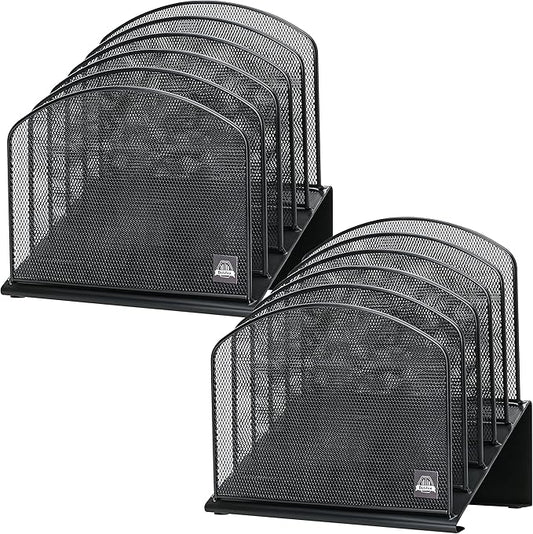 2 Pack Inclined Desk File Organizer, 5 Slot Desktop File Folder Holder Document Holder Sorter Organization and Accessories for Office School Classroom