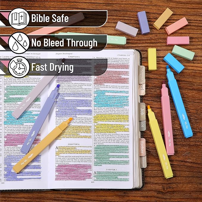 Mr. Pen Aesthetic Highlighters, 8 pcs, Chisel Tip, Assorted Colors, No Bleed Bible Highlighters (Pack of 2)