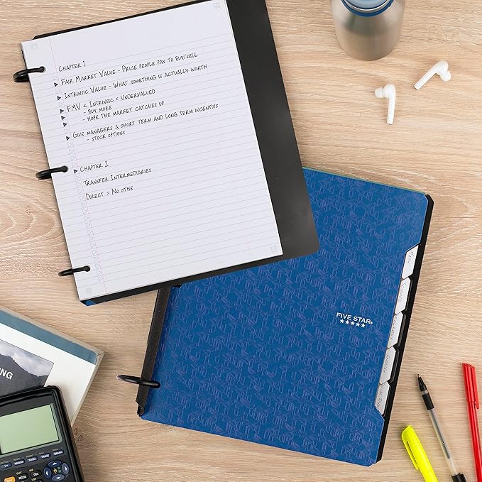Five Star Flex Refillable Notebook + Study App, College Ruled Paper and 1-1/2 Inch TechLock Ring Binder with Pockets, Tabs and Dividers, 300 Sheet Capacity, Pacific Blue (29324AD2)