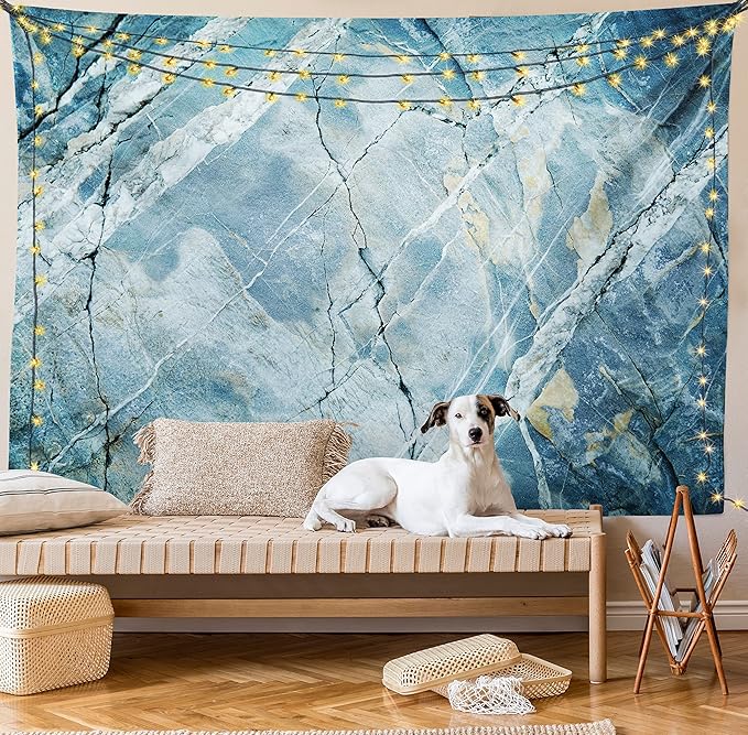 Ambesonne Marble Print Tapestry King Size, Exquisite Granite Stone Architecture Floor Nature Faded Rock Picture, Wall Hanging Bedspread Bed Cover Wall Decor, 104" X 88", Pale Blue Grey