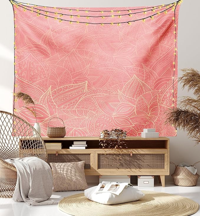 Ambesonne Floral Tapestry, Pastel Toned Nature Inspired Leaf Background Botany Themed Illustration, Fabric Wall Hanging Decor for Bedroom Living Room Dorm, 45" X 30", Peach Coral