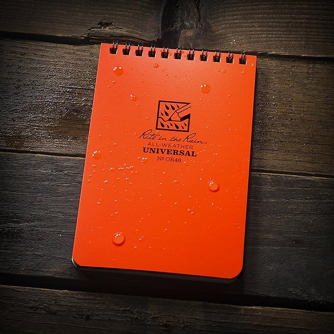 Rite in the Rain Weatherproof Top Spiral Notebook, 4" x 6", Orange Cover, Universal Pattern, 3 Pack (No.OR46-3)