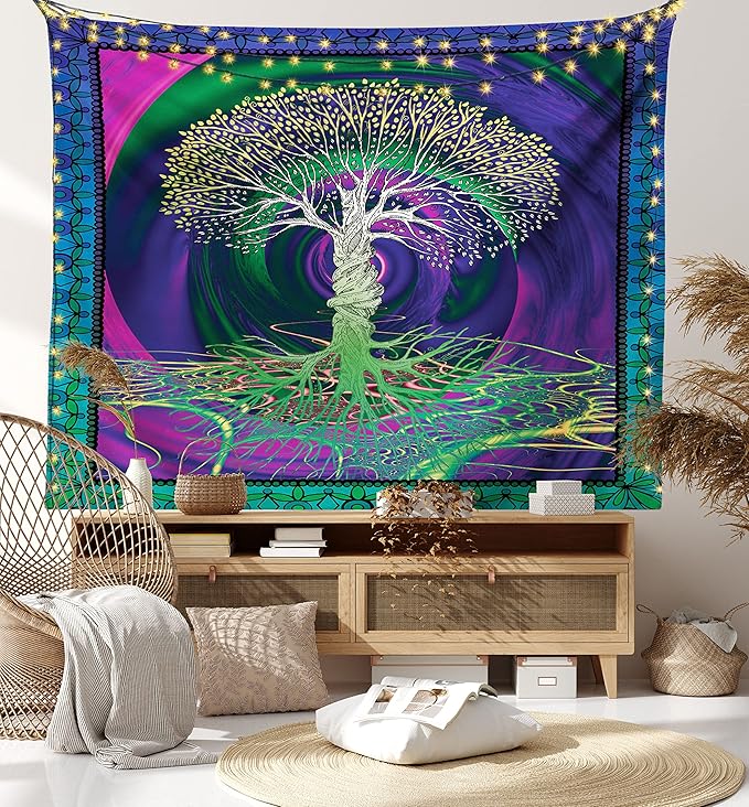 Ambesonne Nature Tapestry, Digital Psychedelic Tree of Life Turning Gothic Background Mystery Display, Fabric Wall Hanging Decor for Bedroom Living Room Dorm, 45" X 30", Fuchsia Purple