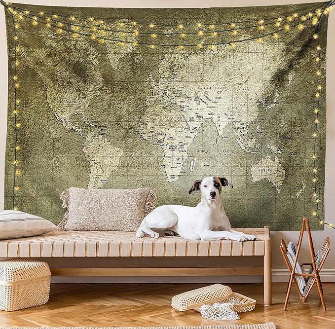 Ambesonne Antique Tapestry, Old World Map Texture Nostalgic Plan Atlas Trace of Life, Fabric Wall Hanging Decor for Bedroom Living Room Dorm, 30" X 45", Khaki Beige