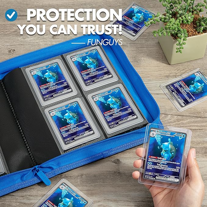 FunGuys Toploader Binder – 4 Pocket Trading Card Binder for 128 Top Loaders, Pokemon Card Binder, MTG, Yugioh, Sports Cards, TCG Storage Album, Zipper Card Collector Folder