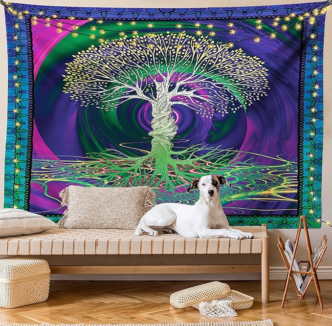 Ambesonne Nature Tapestry, Digital Psychedelic Tree of Life Turning Gothic Background Mystery Display, Fabric Wall Hanging Decor for Bedroom Living Room Dorm, 28" X 23", Fuchsia Purple
