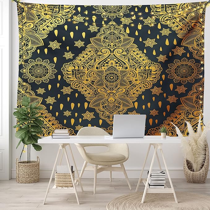 Ambesonne Mandala Tapestry Queen Size, Bohemian Paisley Ornament Tattoo Vintage Design Print, Wall Hanging Bedspread Bed Cover Wall Decor, 88" X 88", Charcoal Grey