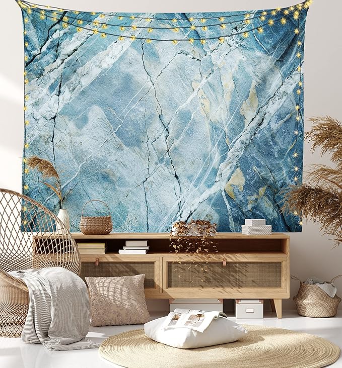 Ambesonne Marble Print Tapestry King Size, Exquisite Granite Stone Architecture Floor Nature Faded Rock Picture, Wall Hanging Bedspread Bed Cover Wall Decor, 104" X 88", Pale Blue Grey