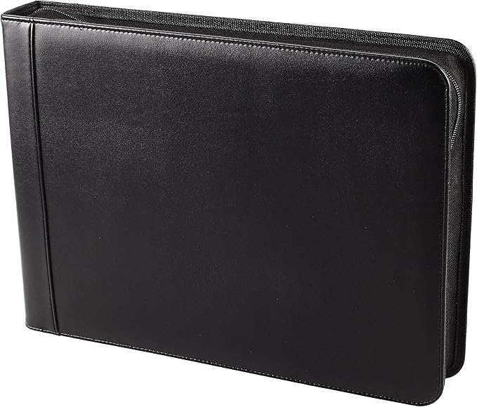 2Fold Zippered Business Checkbook Binder - 7 Ring Binder for Business Checks with Built-in Organizer and Card Case - PU Leather Portfolio for up to 600 3-Up Checks (Black)