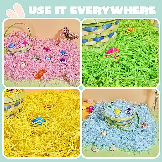 JOYIN 1 LB Easter Fake Grass Gift Wrap Crinkle Filler Paper Shred(16 Oz) for Basket Filling, DIY Gift Wrapping, Wedding Birthday Party Decoration, Easter Egg Hunt (Pink, Yellow, Sky Blue, Green)