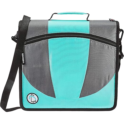 Case-it The Dual 2-in-1 Zipper Binder - Two 1.5 Inch D-Rings - Includes Pencil Pouch - Multiple Pockets - 600 Sheet Capacity - Comes with Shoulder Strap - Mint Blue Dual-101