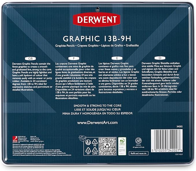 Derwent Graphic Pencils, Metal Tin, 24 Count (34202)
