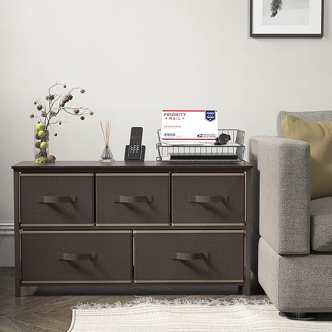 Simple Houseware Wide Dresser for Bedroom with 5 Storage Organizer Drawers, Brown