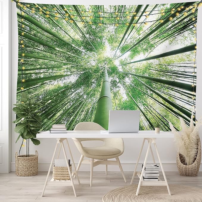 Ambesonne Forest Tapestry King Size, Tropical Rain Forest Tall Trees in Exotic Style Nature Theme Image Sky from Woodland, Wall Hanging Bedspread Bed Cover Wall Decor, 88" X 88", Green