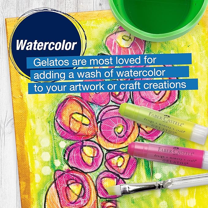 Faber-Castell Gelatos Brights: 12 Watercolor Gel Crayons and Watercolor Supplies, Versatile Art Pigment Crayons for Adults, Gel Sticks for Mixed Media, Journaling Supplies for Artists & Hobbyists