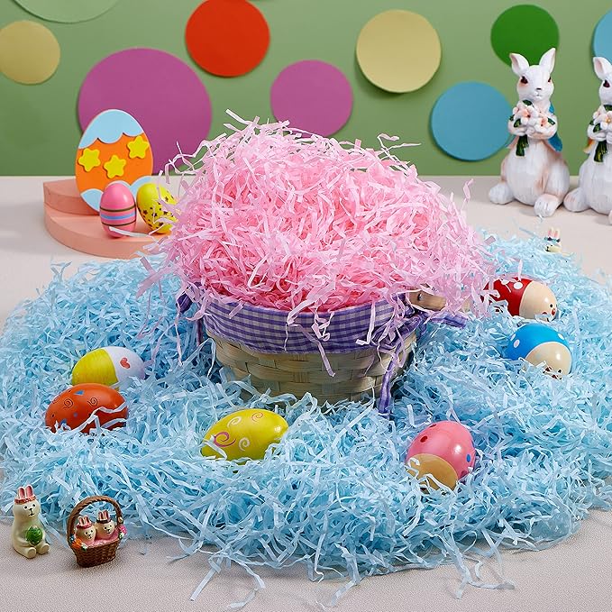 JOYIN 1 LB Easter Fake Grass Gift Wrap Crinkle Filler Paper Shred(16 Oz) for Basket Filling, DIY Gift Wrapping, Wedding Birthday Party Decoration, Easter Egg Hunt (Pink, Yellow, Sky Blue, Green)