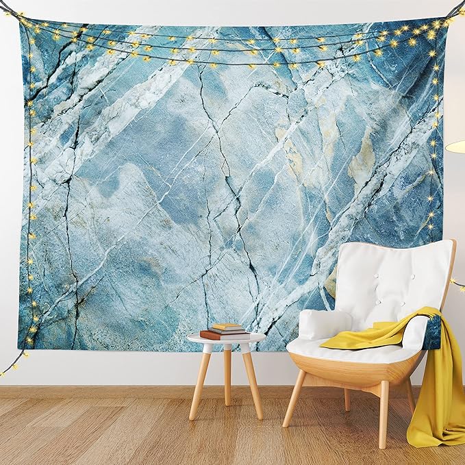 Ambesonne Marble Print Tapestry, Exquisite Granite Stone Architecture Floor Nature Faded Rock Picture, Wall Hanging for Bedroom Living Room Dorm Decor, 60" X 80", Pale Blue Grey