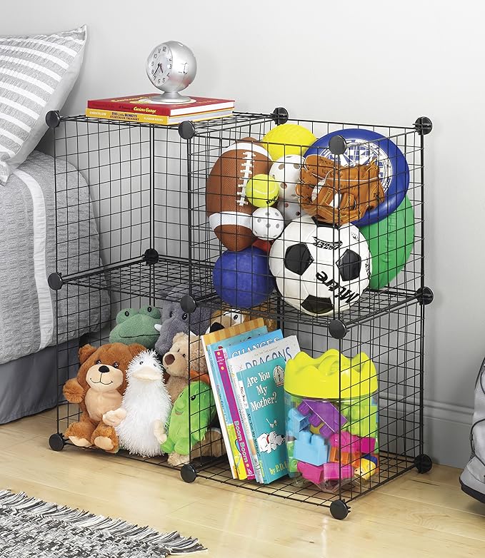 Whitmor Storage Cubes - Stackable Interlocking Wire Shelves -Black (Set of 4)