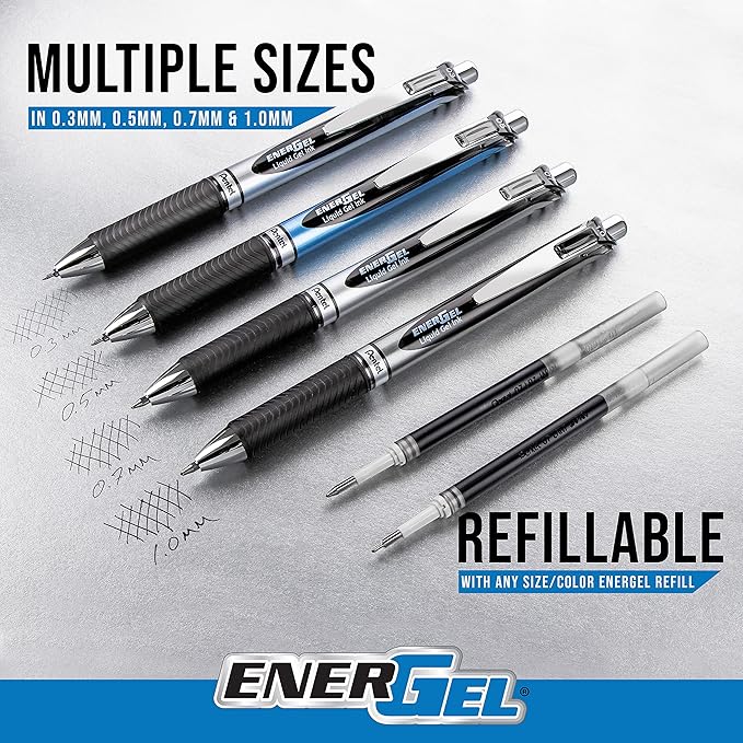 Pentel EnerGel RTX Retractable Liquid Gel Pens, (0.7mm), Assorted Colors, Ultimate Writing Pens, Best Writing Pens for Office, School and Journaling, Pack of 12