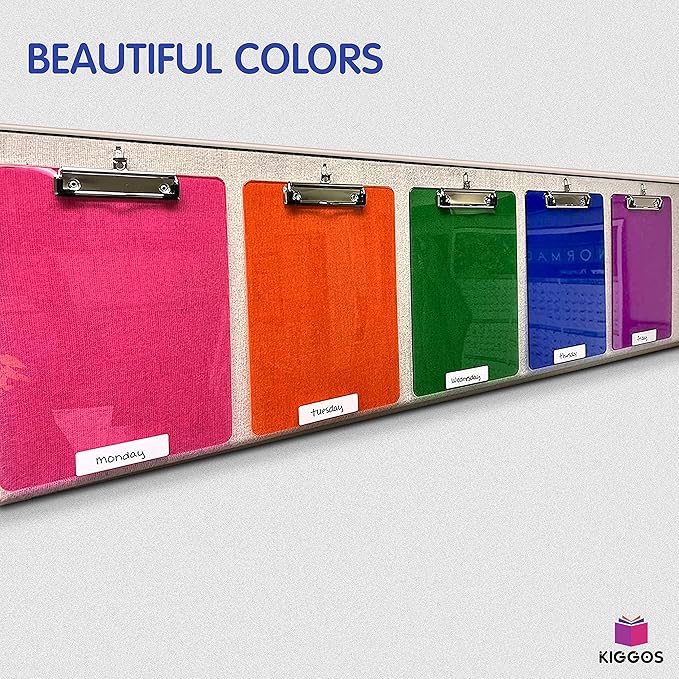 25 Transparent Colored Clipboards Bulk for Classroom Office Plastic Clipboard Low Profile Kids Clip Boards Standard Letter Size Holds 100 Sheets Hanging Hook Colorful Clip Board