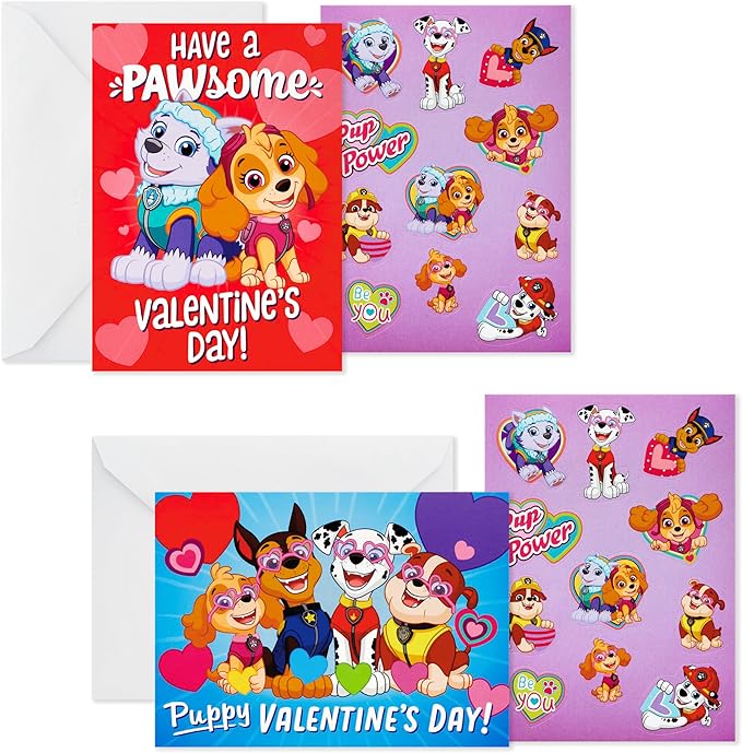 Hallmark Paw Patrol Valentine's Day Cards With Stickers, Kids Assorted (Pack of 24 Cards with Envelopes)