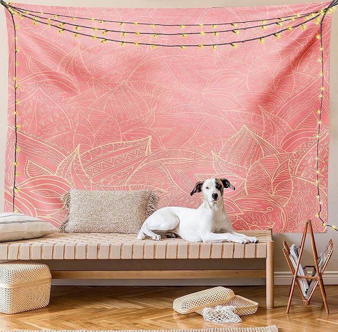 Ambesonne Floral Tapestry, Pastel Toned Nature Inspired Leaf Background Botany Themed Illustration, Fabric Wall Hanging Decor for Bedroom Living Room Dorm, 45" X 30", Peach Coral