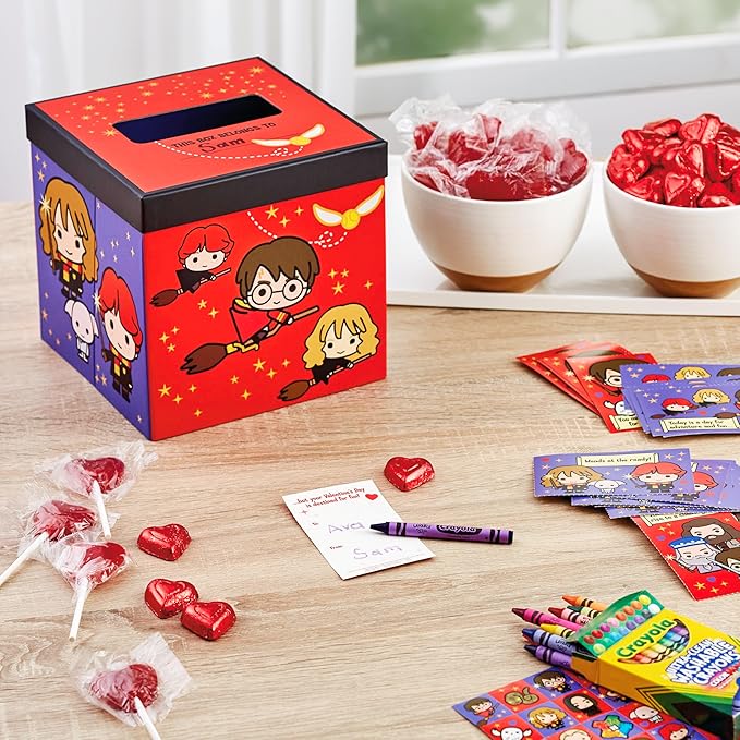 Hallmark Harry Potter Valentines Day Cards and Mailbox for Kids School Classroom Exchange (1 Box, 32 Valentine Cards, 35 Stickers, 1 Teacher Card)
